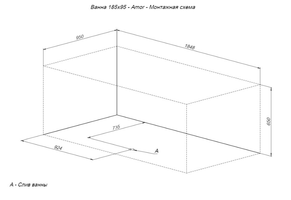 Акриловая ванна Aquanet Amor 185x95
