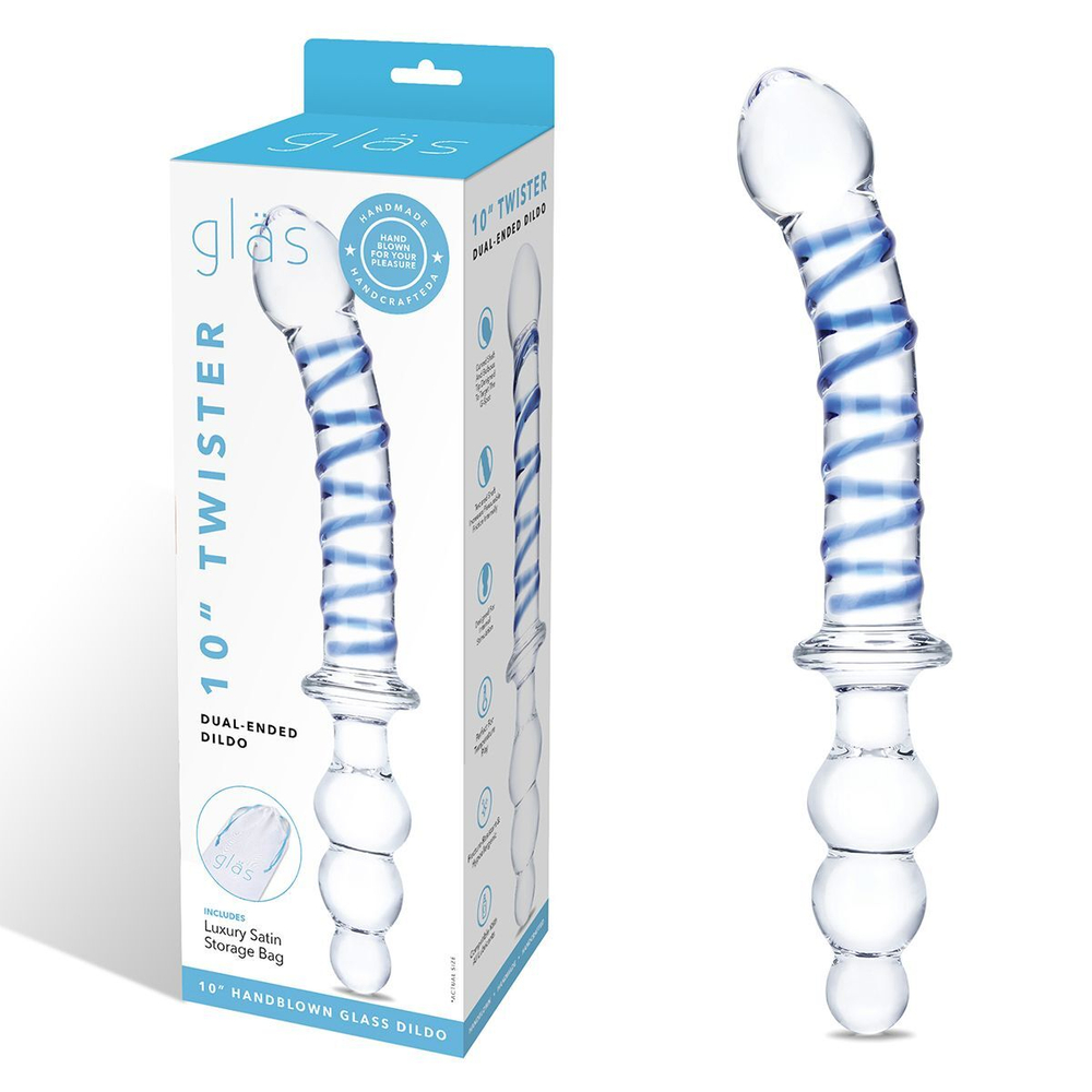Двухсторонний стеклянный фаллоимитатор Twister - 24 см. (Цвет: прозрачный)