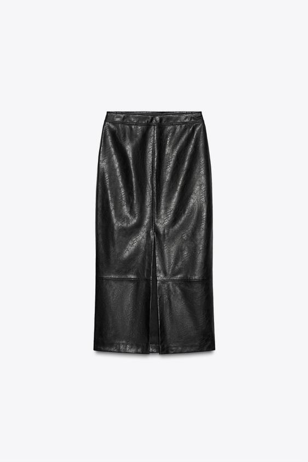 ZARA ЮБКА МИДИ ИЗ ИСКУССТВЕННОЙ КОЖИ, ЧЕРНЫЙ