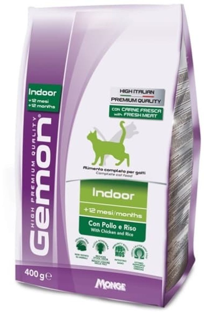 Gemon 400г Cat Indoor корм для домашних кошек с курицей и рисом