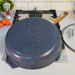 Сковорода 28см Premium blue с несъемной ручкой и стеклянной крышкой