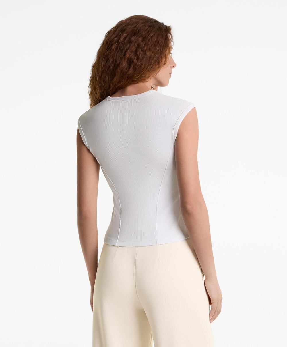 Oysho Футболка с короткими рукавами в рубчик из хлопка и модала, белый