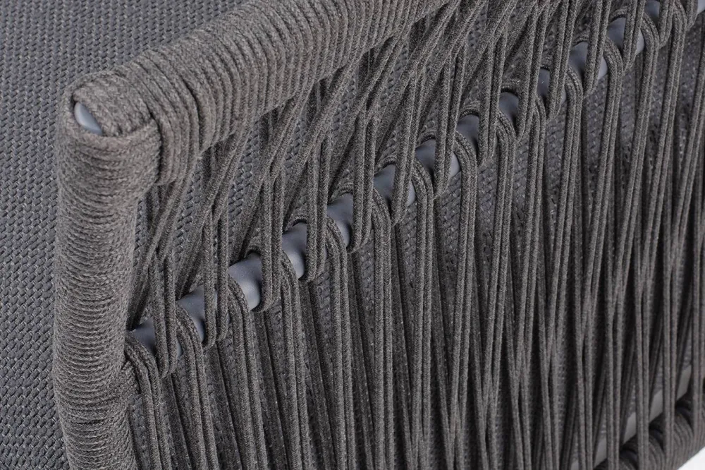 "Лугано" кресло плетеное из роупа, каркас алюминий темно-серый (RAL7024) муар, роуп темно-серый круглый, ткань темно-серая YB25-0027