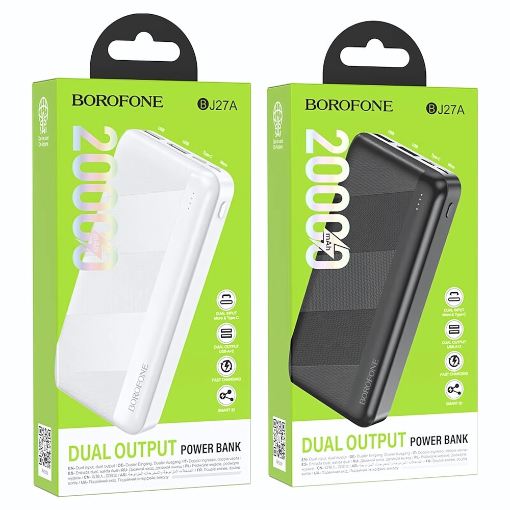 Внешний аккумулятор Borofone BJ27A 20000mAh 2.1A, MicroUSB/Type-C+2xUSB Black