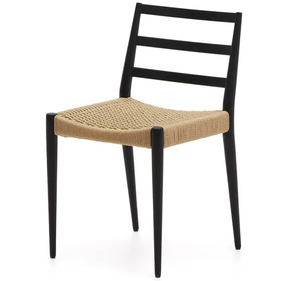 Стул Analy из массива дуба с черной отделкой и сиденьем из 100% веревки