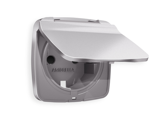 OP5080 Лицевая панель OMEGA (Сталь матовый) для электрической розетки с/з со шторками и крышкой IP44 QUANT