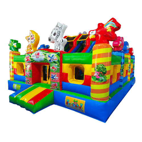 Коммерческий надувной батут «Звериный мир» с горкой и аркой, 6*5*4.2 м.