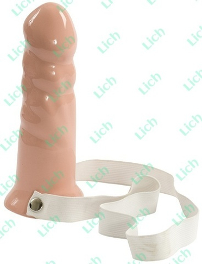 Бежевый рельефный фаллопротез на резинке