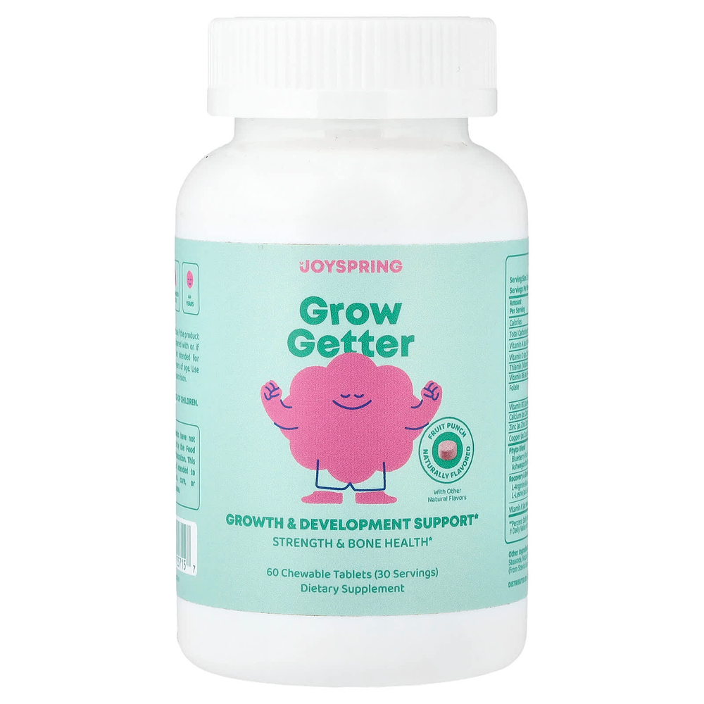 JoySpring, Grow Getter, для детей от 4 лет, фруктовый пунш, 60 жевательных таблеток