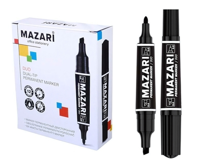 Маркер перм. двустор. 2мм./6мм. "Duo" черный пулевид./клиновид.наконечники (Mazari)