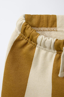 ZARA ШОРТЫ-БЕРМУДЫ В ПОЛОСКУ С ВЫШИТОЙ НАДПИСЬЮ, КОРИЧНЕВЫЙ