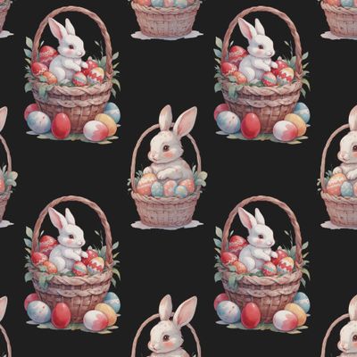 Милые кролики и пасхальные яйца