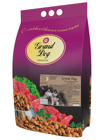 Grand dog корм сухой для взрослых собак средних и крупных пород говядина, ягнёнок, беременных и корм