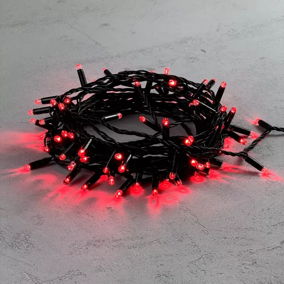 Светодиодная гирлянда с колпачком 100 красных LED ламп 10 м., 24В., черный провод ПВХ, IP65, LTC (PST100CAP-11-1R)