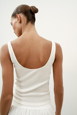 ZARA ТОП В РУБЧИК С КРУЖЕВОМ, ЖЕЛТОВАТО-БЕЛЫЙ