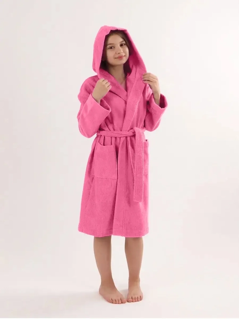 Халат детский махровый "Элит" с капюшоном, цвет: 105-Ярко-розовый