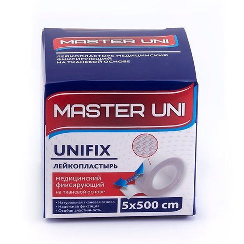 Master Uni UNIFIX лейкопластырь фиксирующий, 5×500 см на тканевой основе белый