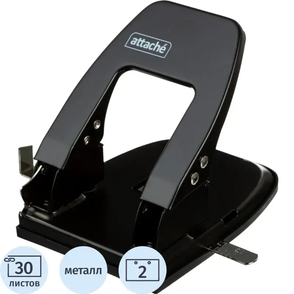 Дырокол Attache до 30 листов, с линейкой, цвет черный