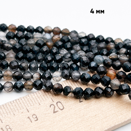 Агат тонированный черный граненый бусины, диаметр около 3,8-4,1 мм, цена за отрезок 19 см (1/2 нити)