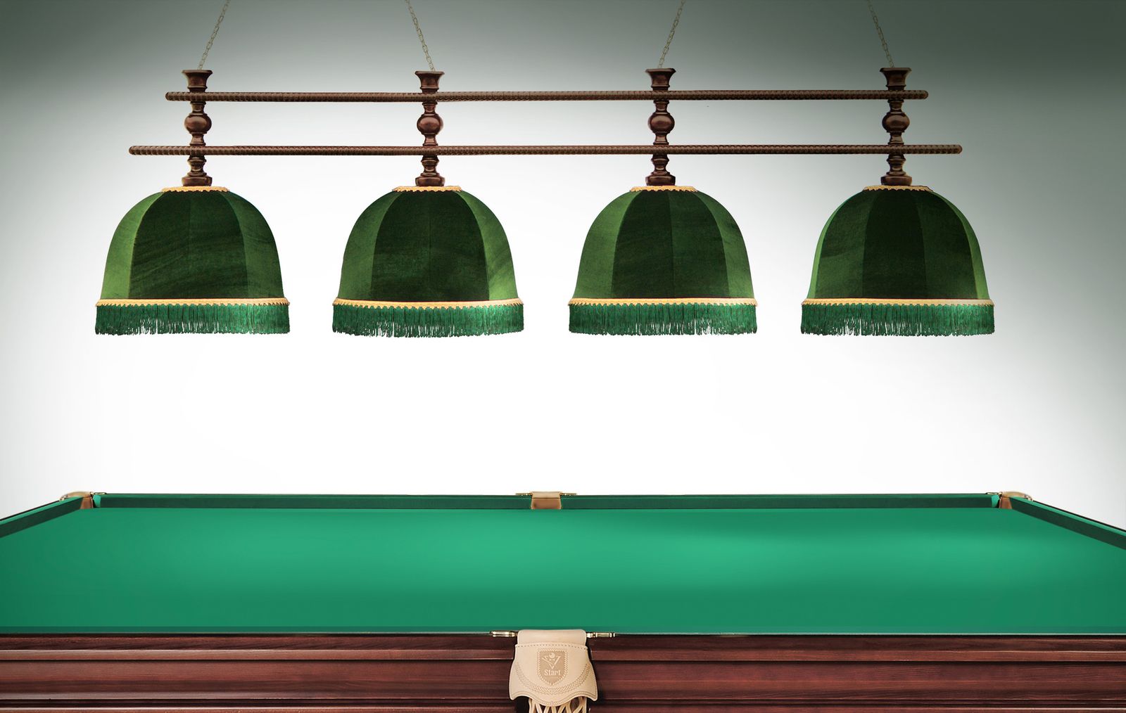 Лампа Аристократ-Люкс 3 4пл. береза (№6,бархат зеленый,бахрома зеленая,фурнитура золото) фото №2