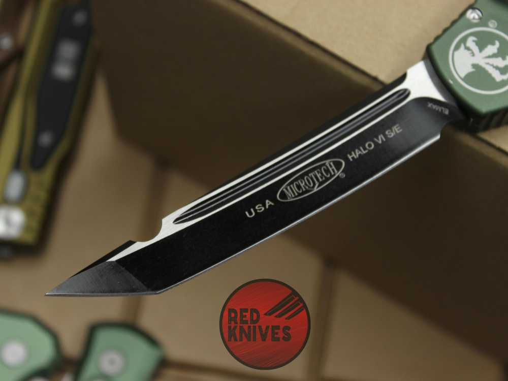 Нож Microtech Halo 6 T/E - зеленая рукоять , клинок черный