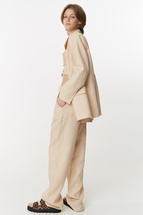 Платье мини, лен молоко