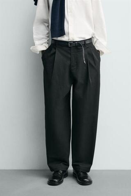 ZARA БРЮКИ WIDE FIT СО СКЛАДКАМИ, ЧЕРНЫЙ