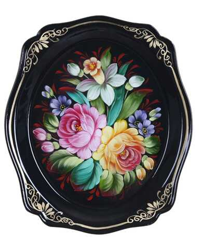 Жостовский поднос декоративный, размер 20х17 см (A3), металлический