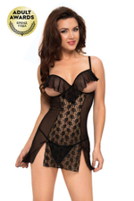 НОЧНАЯ СОРОЧКА С ОТКРЫТОЙ ГРУДЬЮ И СТРИНГИ SOFTLINE COLLECTION LILITH, ЧЕРНЫЙ, S/M