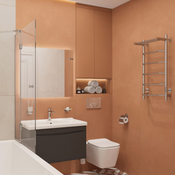 Полотенцесушитель электрический EWRIKA Сафо FT 80x45 см, подключение справа, слева, глянцевый хром, лесенка, с полкой