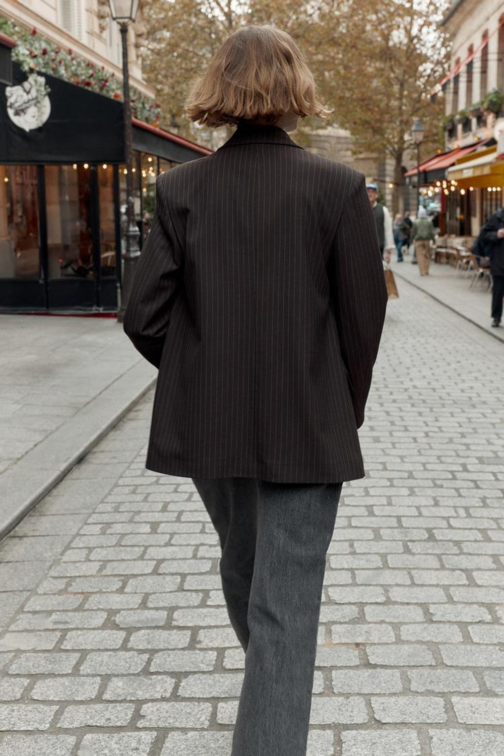 ZARA ДВУБОРТНЫЙ БЛЕЙЗЕР OVERSIZE В ТОНКУЮ ПОЛОСКУ, ПОЛОСКИ