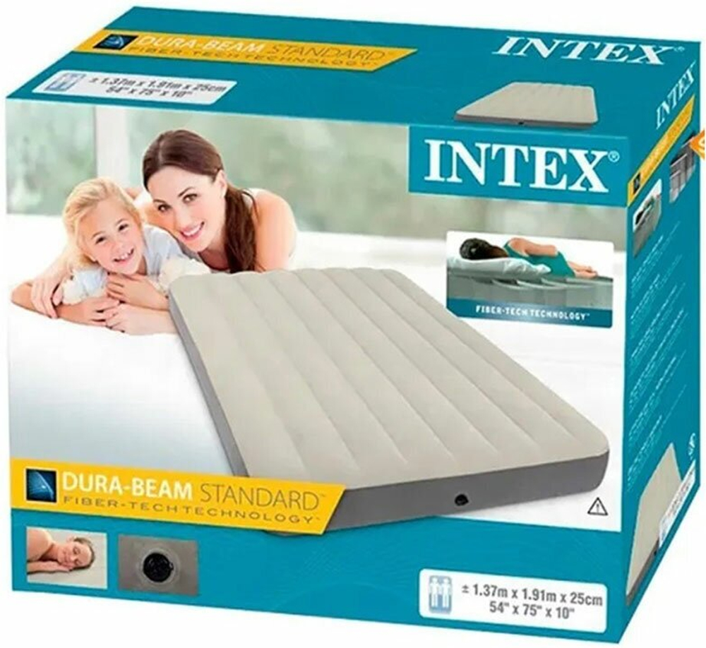 Мaтрас нaдувной Intex 64102 Deluxe Full 137х191х25 см / Крoвать нaдувная Интeкс полуторная велюровая для дома и туризма