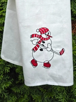 Полотенце кухонное в ретро-стиле Снеговик-хоккеист