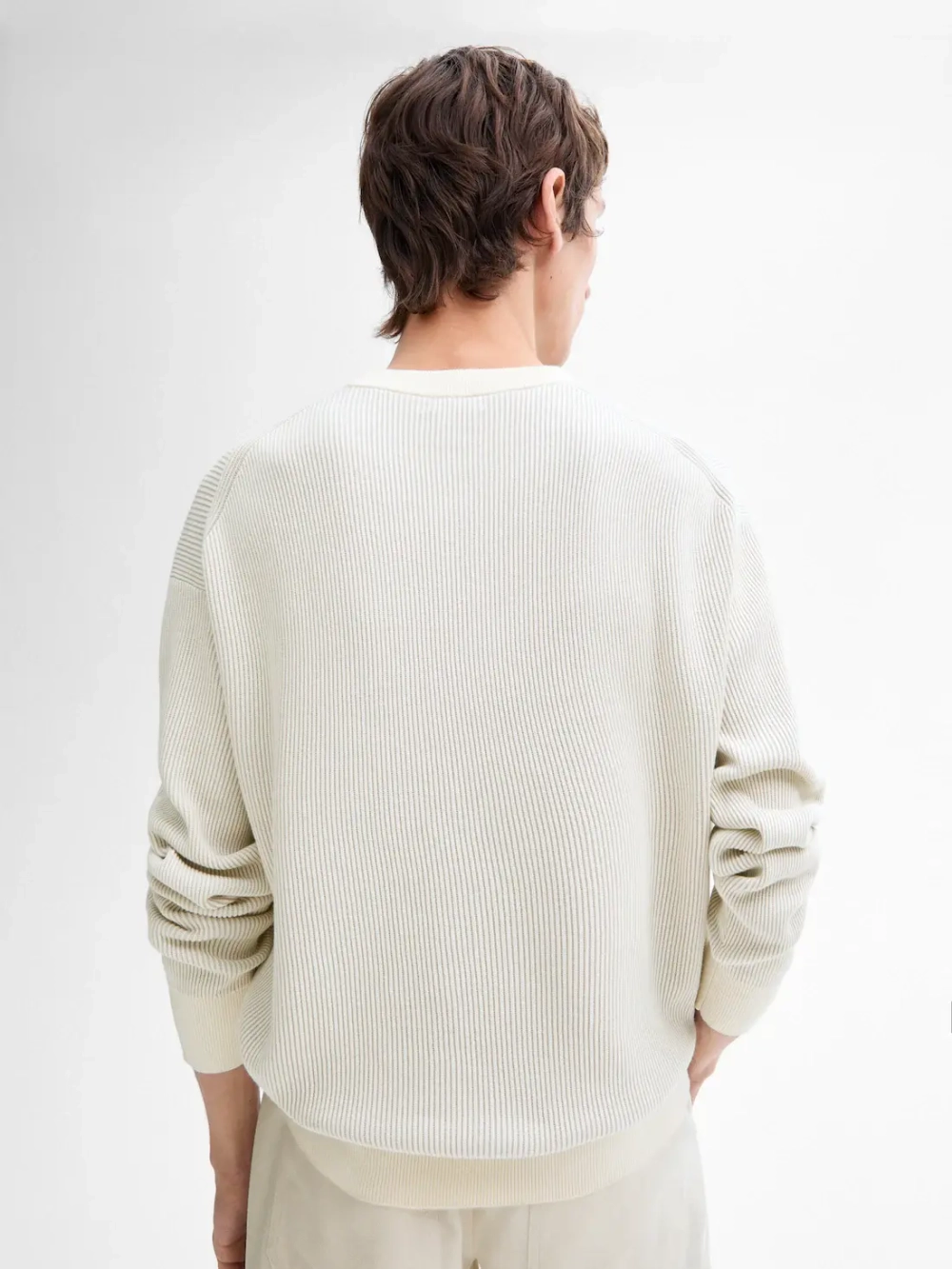 Massimo Dutti Свитер из хлопка букле с круглым вырезом, натуральный, кремовый