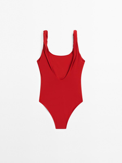 Massimo Dutti Купальник со свернутыми бретелями, красный