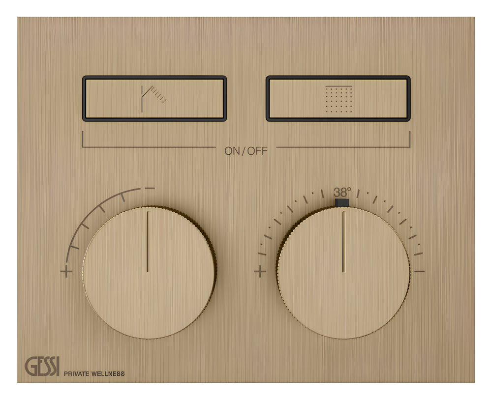 Термостат Gessi HI-FI, до 2 функций одновременно, кнопка вкл/выкл, внешняя часть, цвет Warm Bronze Brushed PVD