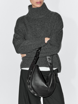 Massimo Dutti Сумка из кожи наппа с люверсами, черный