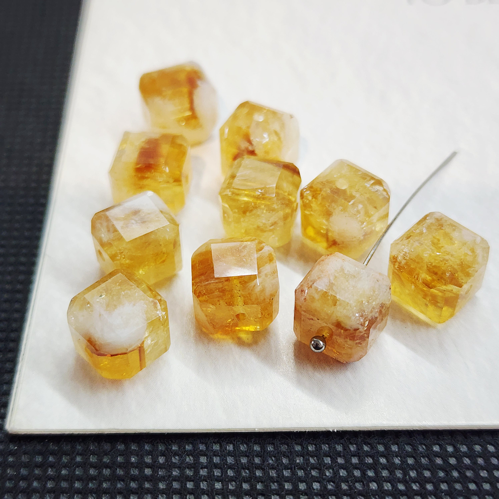 Цитрин, бусина кубик 10мм, огранка, штучно