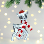 Елочная игрушка «Оленёнок в шапочке» 7*4*13 см, Серебро