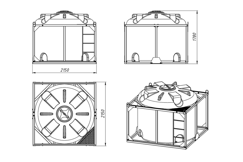 Емкость пищевая в обрешетке ЭкоПром TR 4500 л. вертикальная (215x215x178см;синий) - арт.555716