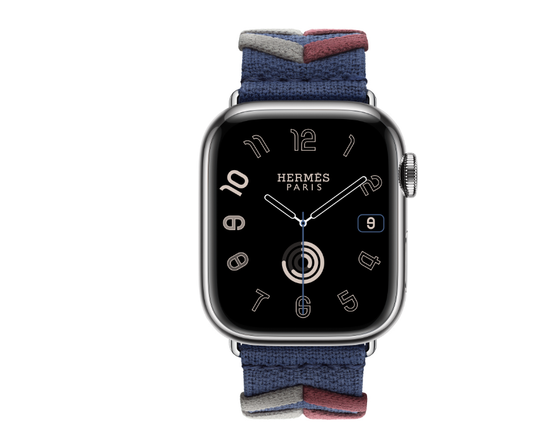 Apple Watch Hermès 41mm Silver Stainless Steel Case with Navy Bridon Single Tour