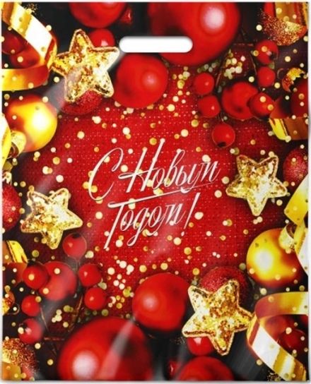 Новогодние пакеты"Конфетти" 38х47+6 см, 60 мкм (50/500 шт)