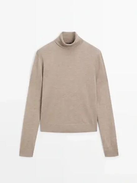 Massimo Dutti Свитер с высоким воротником, кротово-коричневый