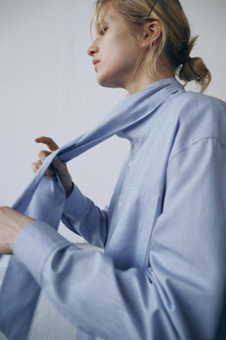 ZARA РУБАШКА С БАНТОМ ZW COLLECTION, СИНИЙ