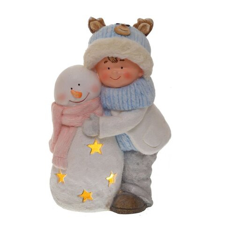 GAEM Фигурка декоративная "Мальчик и снеговик" с подсветкой, L31 W23 H50 см, (3хAAA не прилаг.)