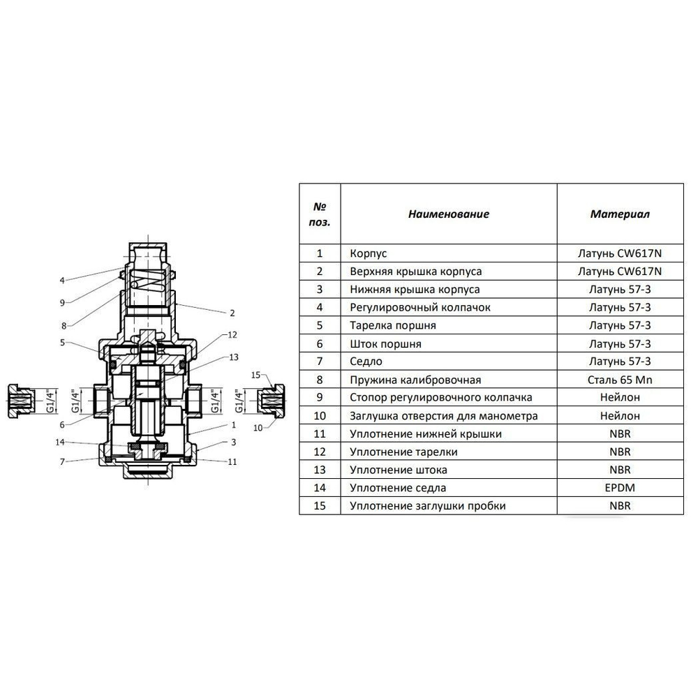 Редуктор давления PN25 1 1/4" вн/вн с выходом под манометр ROMMER (RVS-0008-000032)