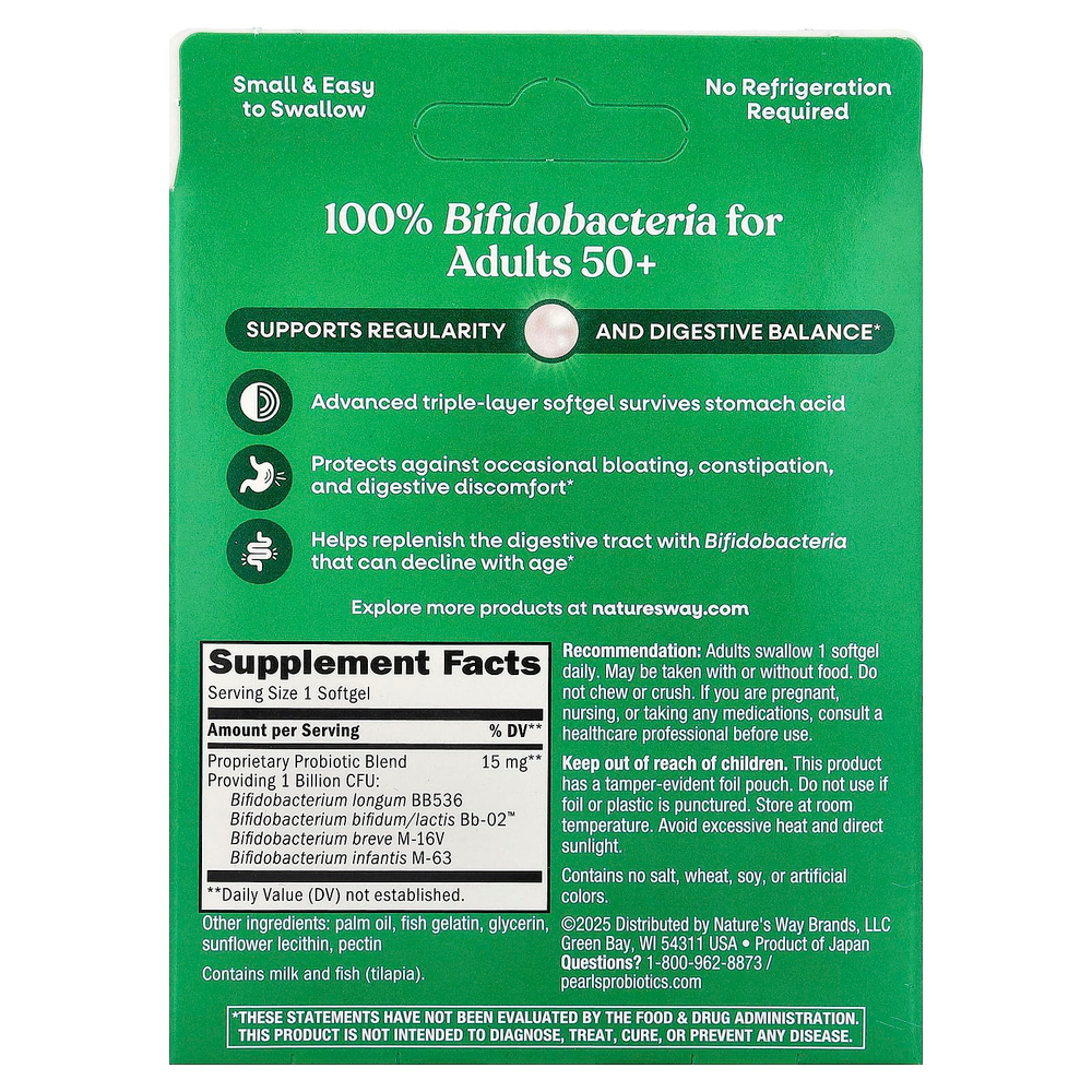 Nature's Way, Pearls®, пробиотик для взрослых старше 50 лет, 1 млрд КОЕ, 30 капсул