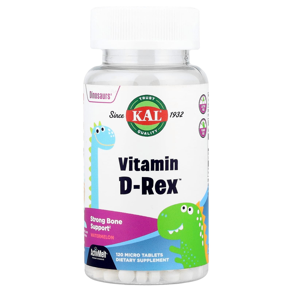 KAL, Dinosaurs®, витамин D-Rex™, арбуз, 15 мкг (600 МЕ), 120 микротаблеток