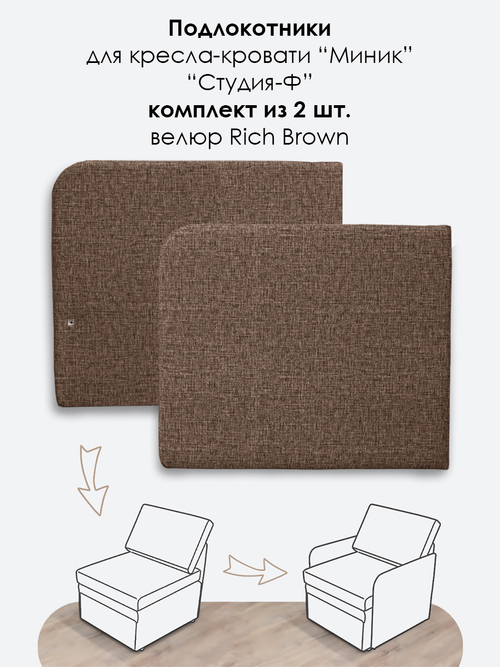 Подлокотники для кресла-кровати Миник, комплект из 2 шт (левый и правый), велюр Rich Brown