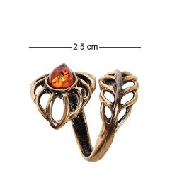 AM-2486 Кольцо «Перышко Ажурное» (латунь, янтарь)